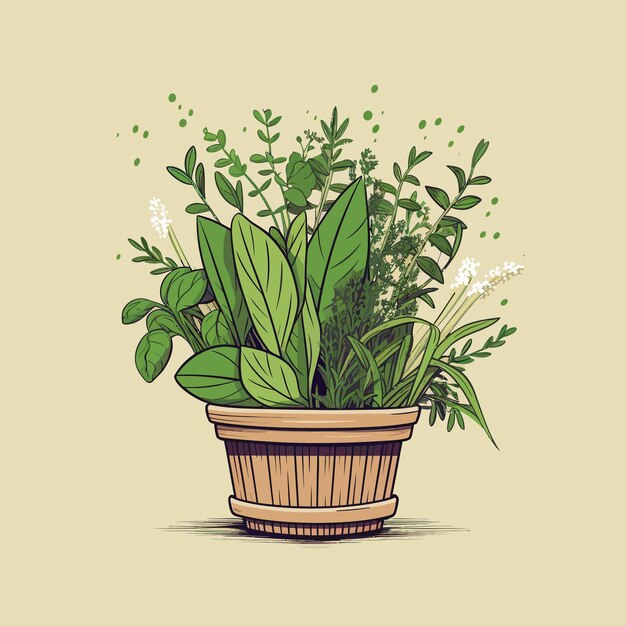 Vector flat illustration style of a bushel of herbs