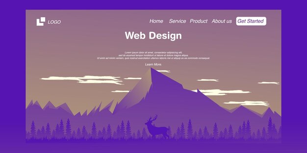 Vector flat illustration style with mountain and meadow nature theme for premium vector landing page