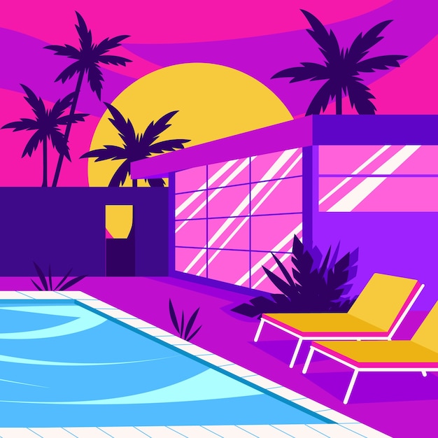 Vector flat illustration for summertime in 80's style