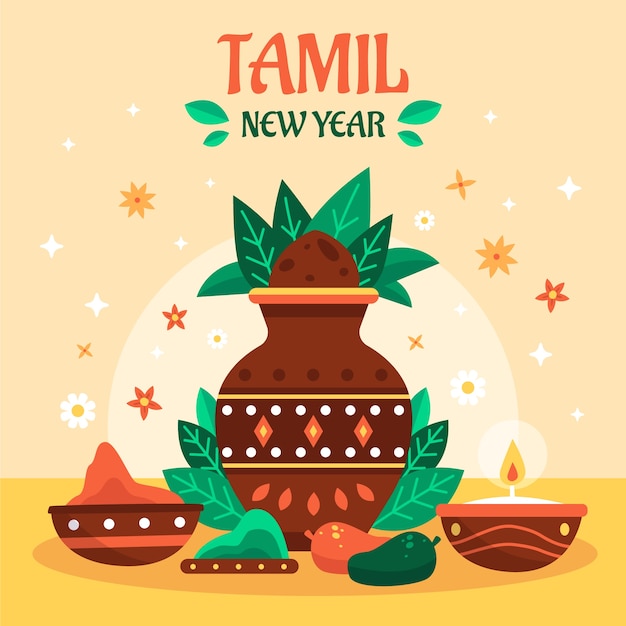 Premium Vector | Flat illustration for tamil new year celebration