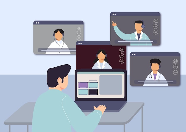Flat illustration of teacher giving online classes to students