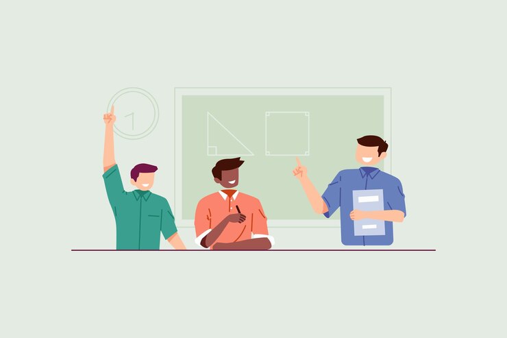 Vector flat illustration of teacher teaches in the classroom