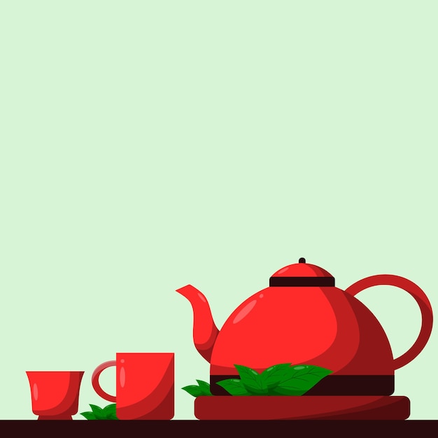 A flat illustration of teapot and glass of tea