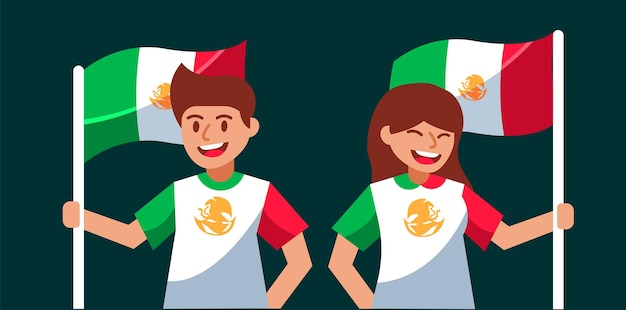 flat illustration teenager holding mexican flag