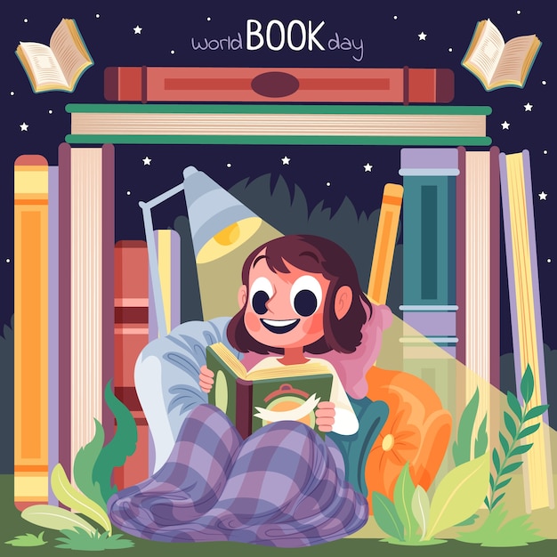 Flat illustration template for world book day celebration