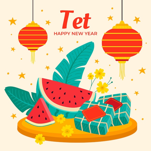 Vector flat illustration for tet new year celebration