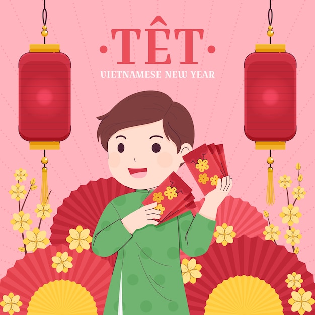 Flat illustration for tet new year celebration