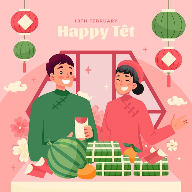 Flat illustration for tet new year celebration