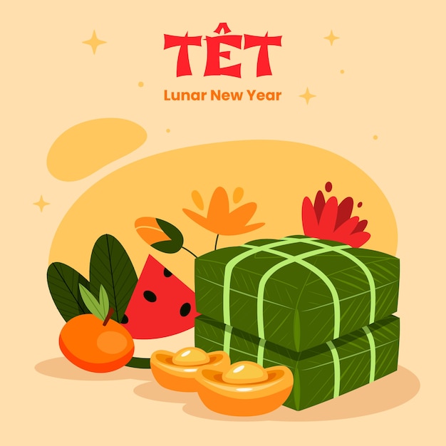 Flat illustration for tet new year celebration