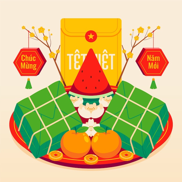 Vector flat illustration for tet new year celebration