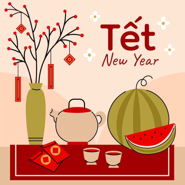 Vector flat illustration for tet new year celebration