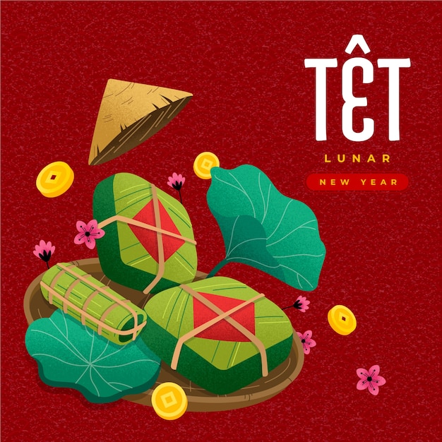 Flat illustration for tet new year celebration