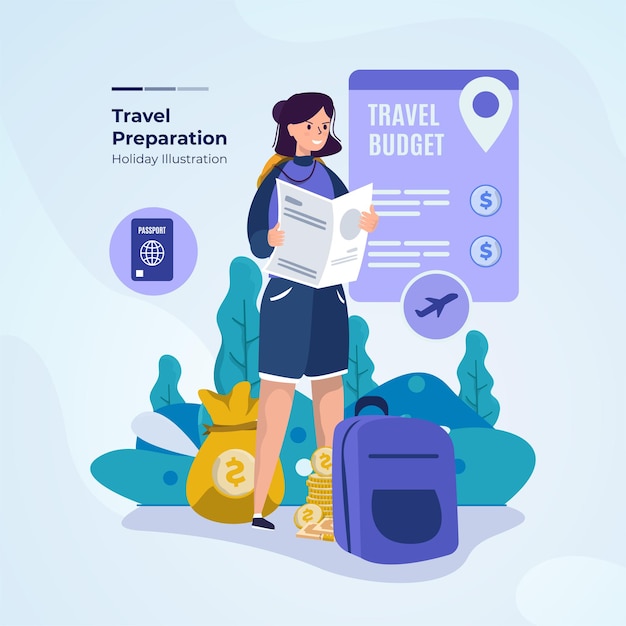 Flat illustration of travel preparation list concept