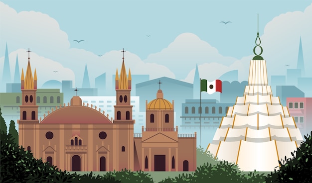 Vettore illustrazione piatta per viaggiare a guadalajara