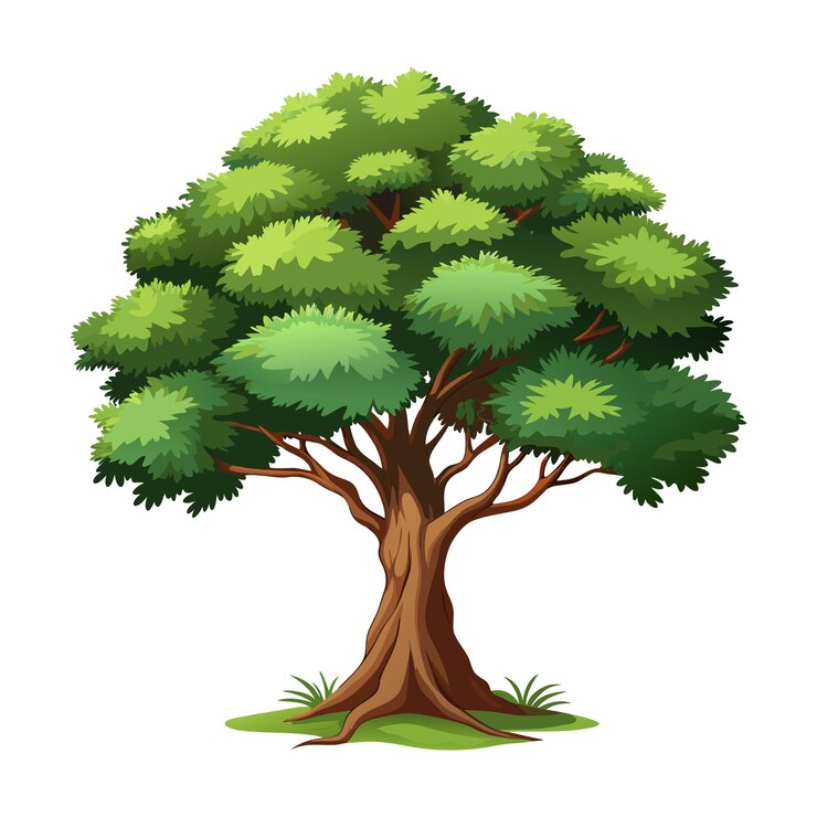 Vector a flat illustration of a tree with green leaves and grass with a white background