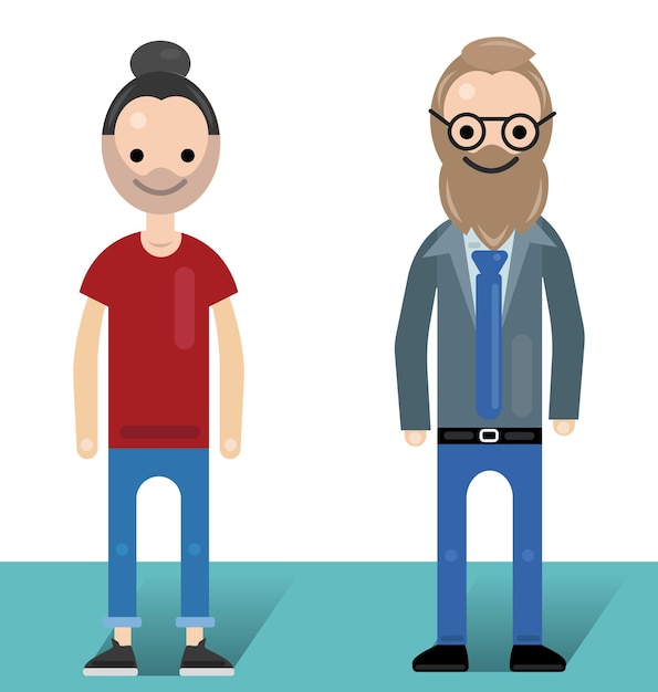 Flat Illustration Of Two Young Men With Formal And Casual Clothes