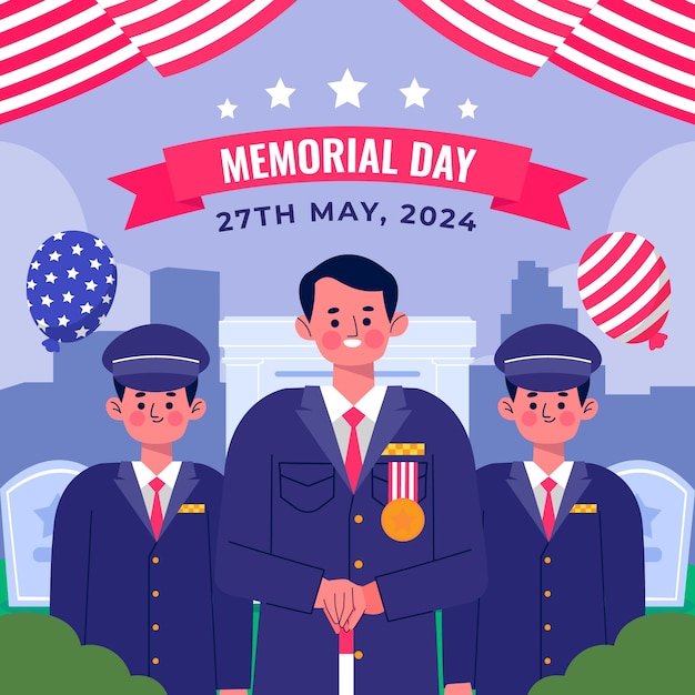 Flat illustration for us memorial day commemoration