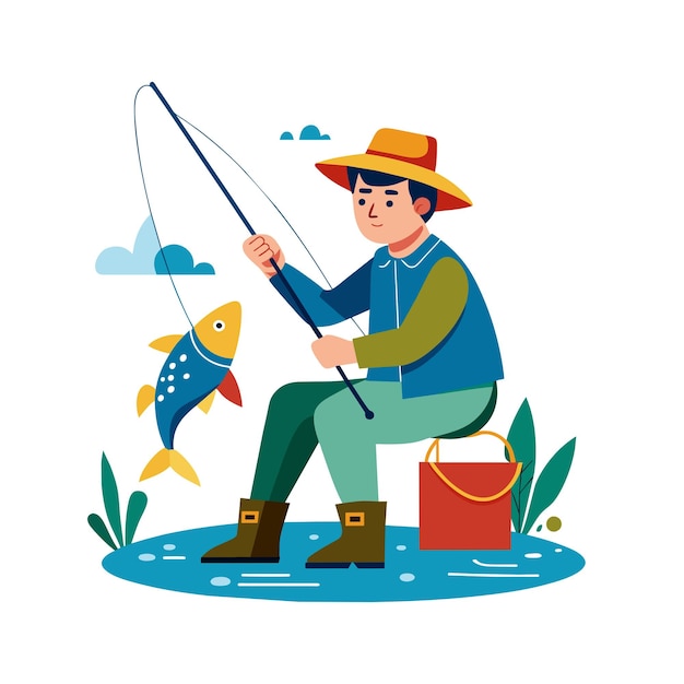 Вектор Иллюстрация плоский вектор кого-то рыбалки