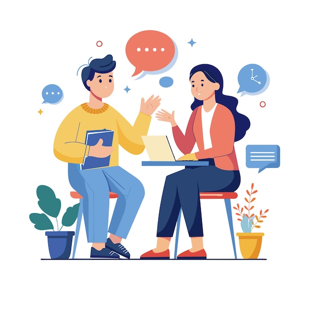 Flat Illustration Vector Of People Having a Discussion