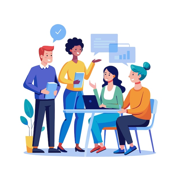 flat illustration vector of people having a discussion