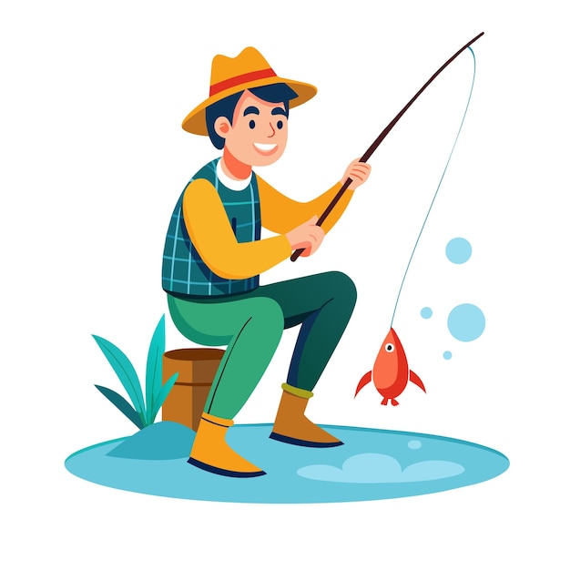 Flat Illustration Vector Of Someone Fishing