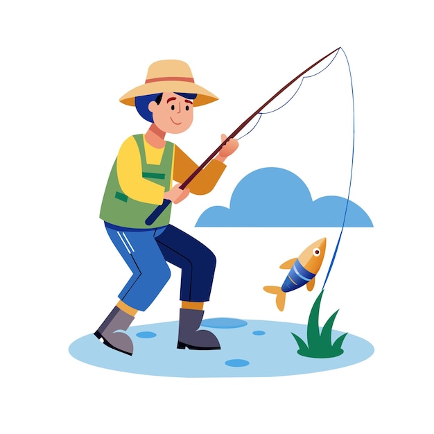 Flat illustration vector of someone fishing