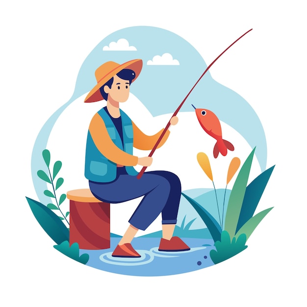 Flat illustration vector of someone fishing