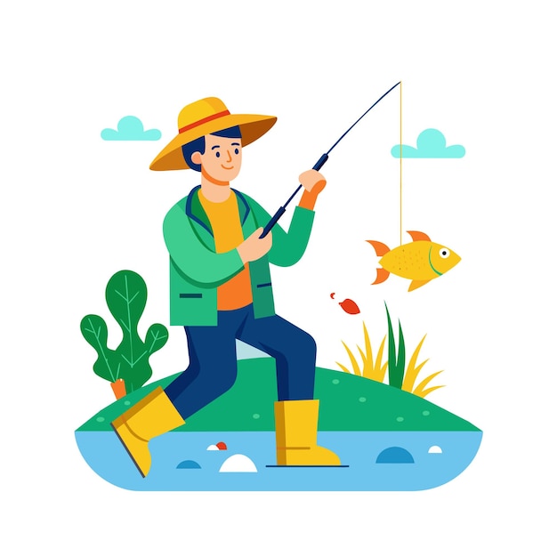 Flat Illustration Vector Of Someone Fishing