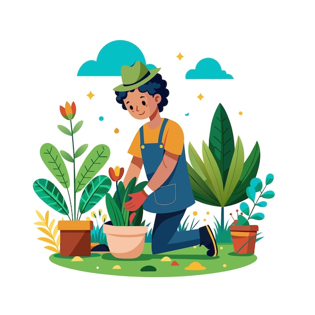 Flat Illustration Vector Of Someone Gardening