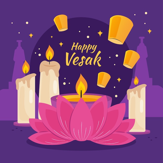 Vector flat illustration for vesak festival celebration