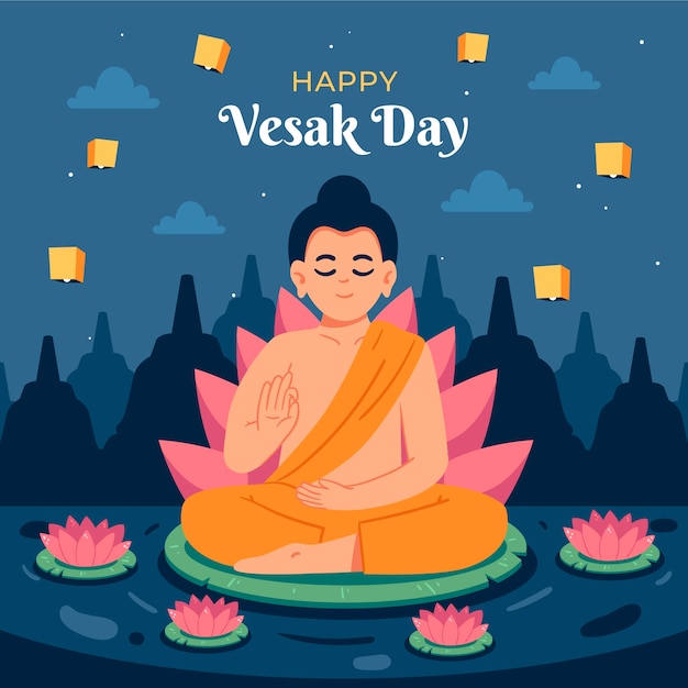 Vector flat illustration for vesak festival celebration