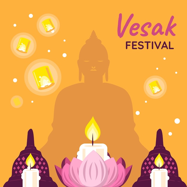 Vesak 축제 축하를위한 평면 그림