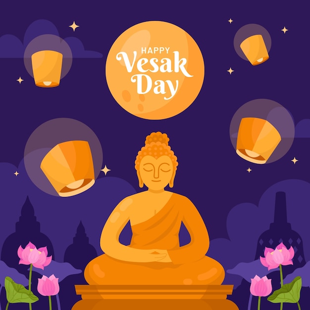 Flat illustration for vesak festival celebration