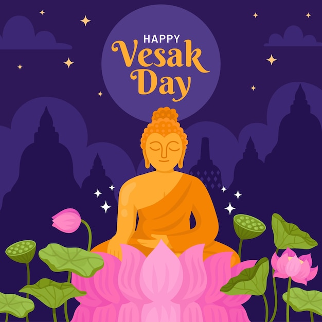 Vector flat illustration for vesak festival celebration