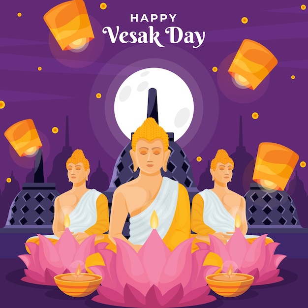 Vector flat illustration for vesak festival celebration