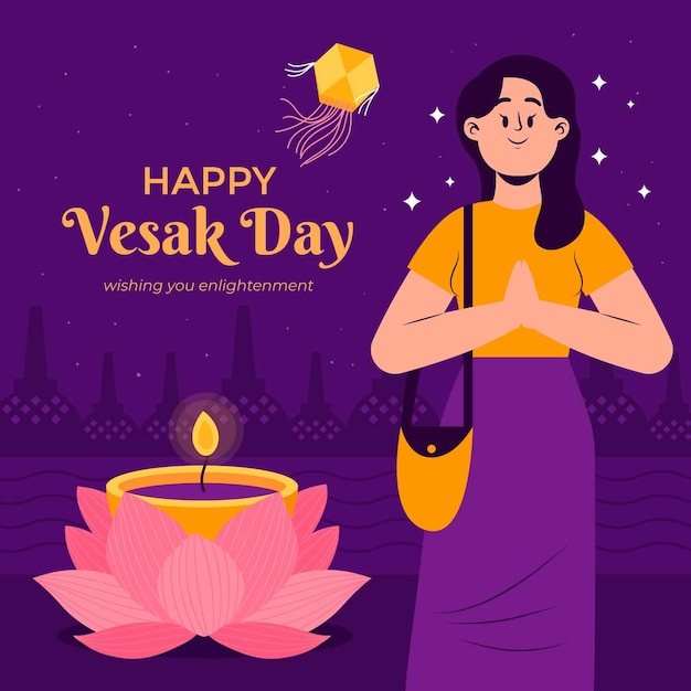 Illustrazione piatta per la celebrazione del festival vesak