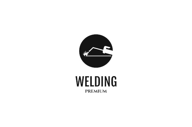 Flat illustration welding torch logo design. welder tool with spark vector design. welding work logo