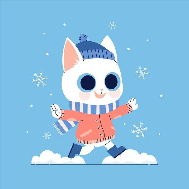 Vector flat illustration for winter season with cat