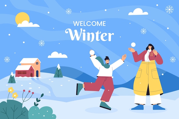 Vector flat illustration for winter season with people outdoors
