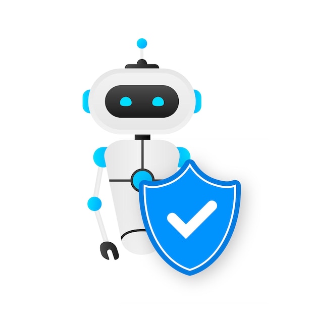 Illustrazione piatta con bot blu illustrazione vettoriale piatta del servizio di assistenza clienti