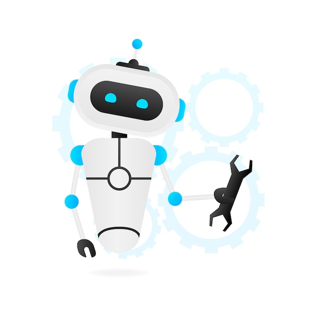 Flat illustration with blue bot Customer support help service flat vector illustration