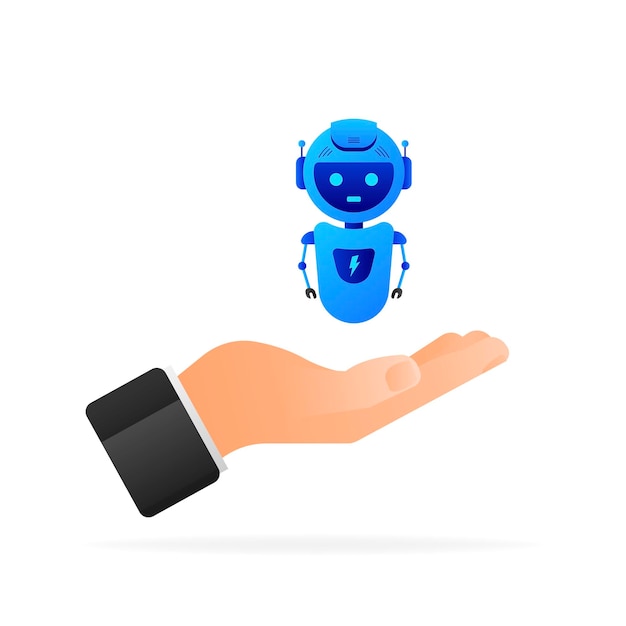 Flat illustration with blue bot Customer support help service flat vector illustration