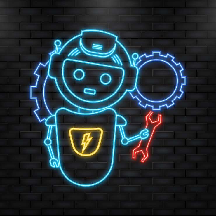 Vector flat illustration with blue bot customer support help service flat vector illustration