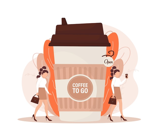 Flat illustration with coffee to go people cartoon people\
illustration characters with drink