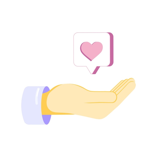 Flat illustration with human hand holding like icon. social network notification icon concept