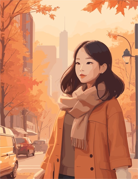 A flat illustration of woman that enjoying the fall season