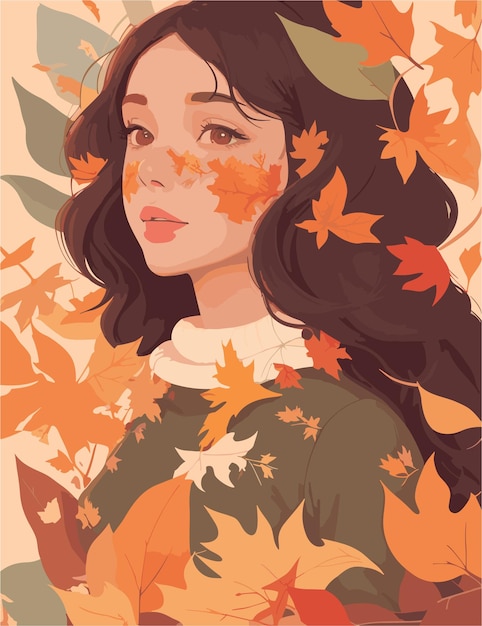 A flat illustration of woman that enjoying the fall season