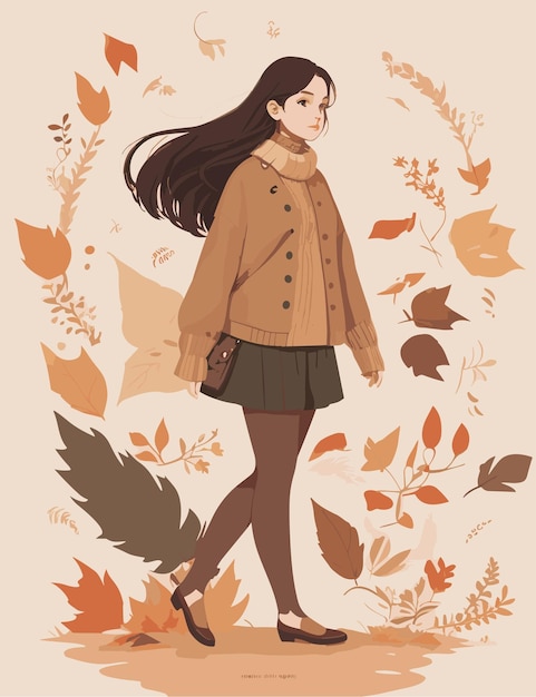 A flat illustration of woman that enjoying the fall season