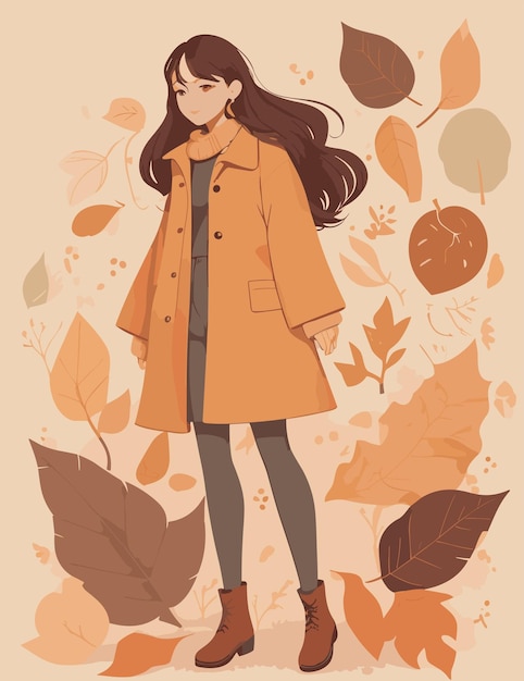 A flat illustration of woman that enjoying the fall season