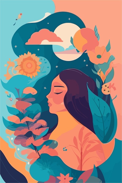 A flat illustration of woman with cozy vibes v